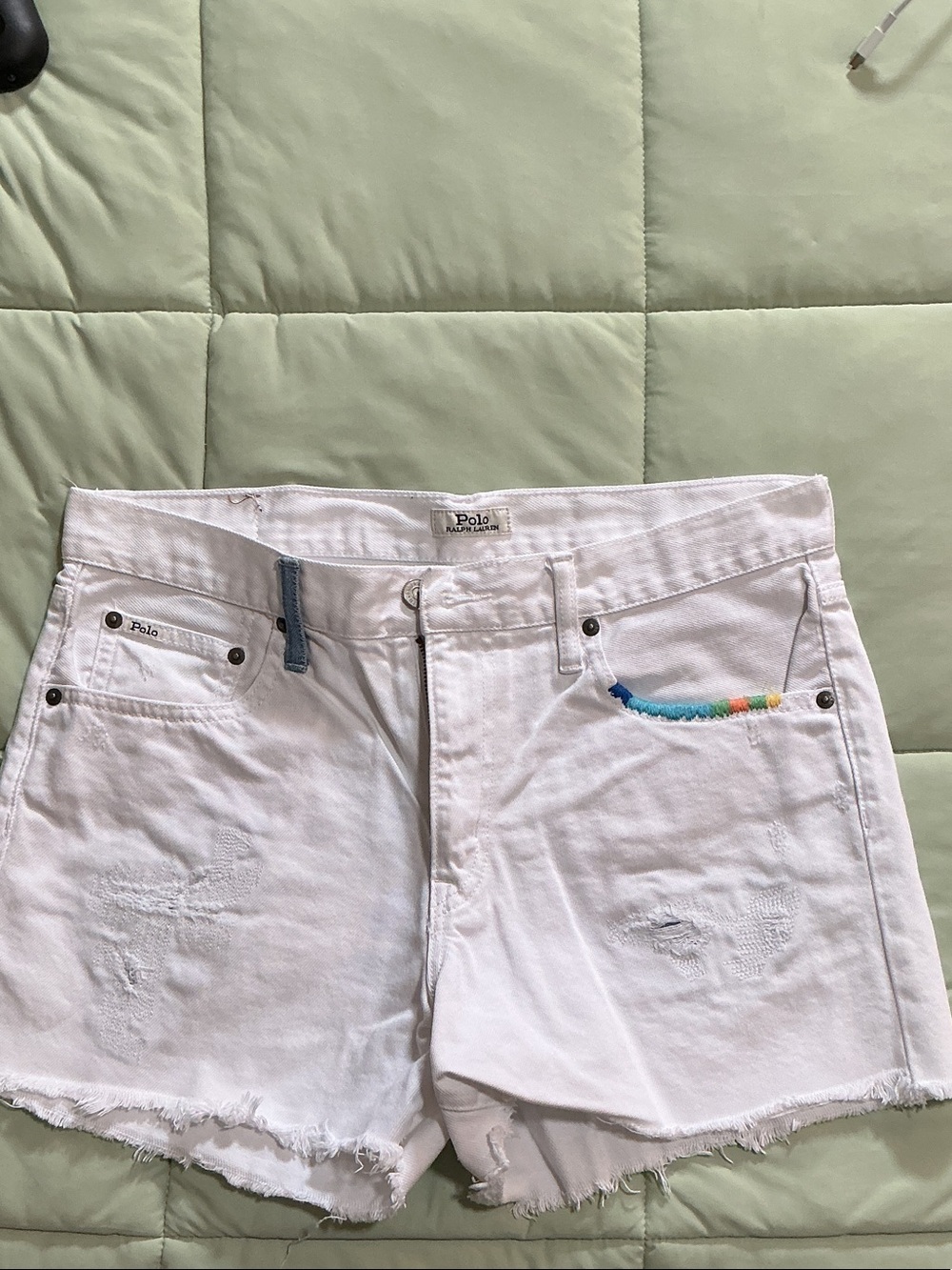 Polo, Ralph Lauren, distressed, white ladies, jean shorts size 29 inch waist